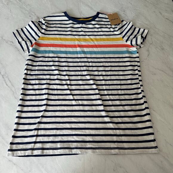 New NWT mini Boden striped multicolor t shirt sz 13-14 white short sleeve boys - Picture 1 of 8